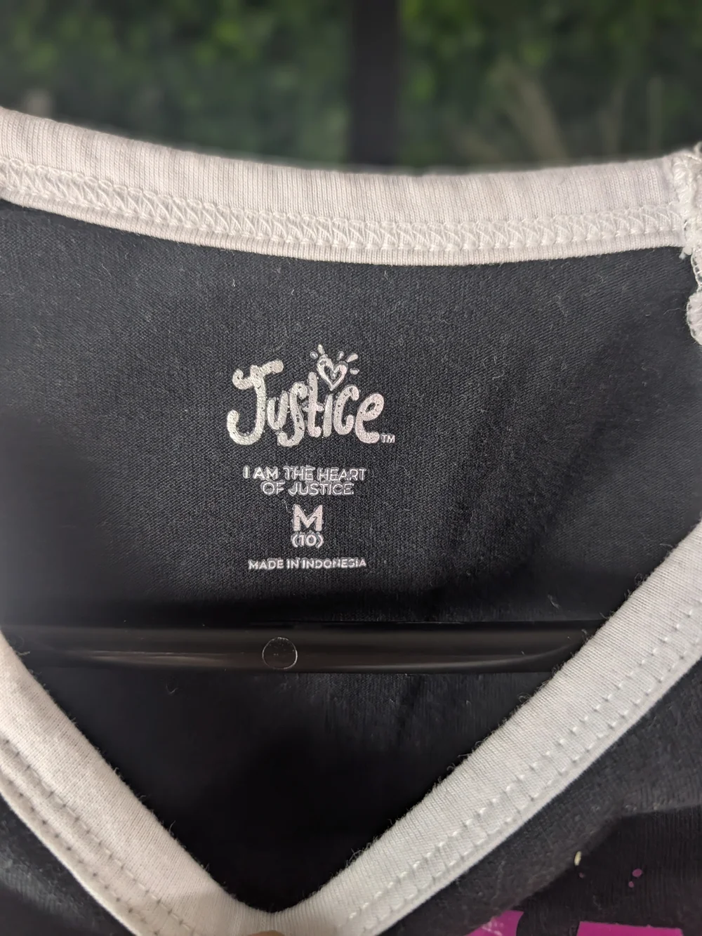 Justice Black Raglan Tee with Pink Yellow Blue Graphic